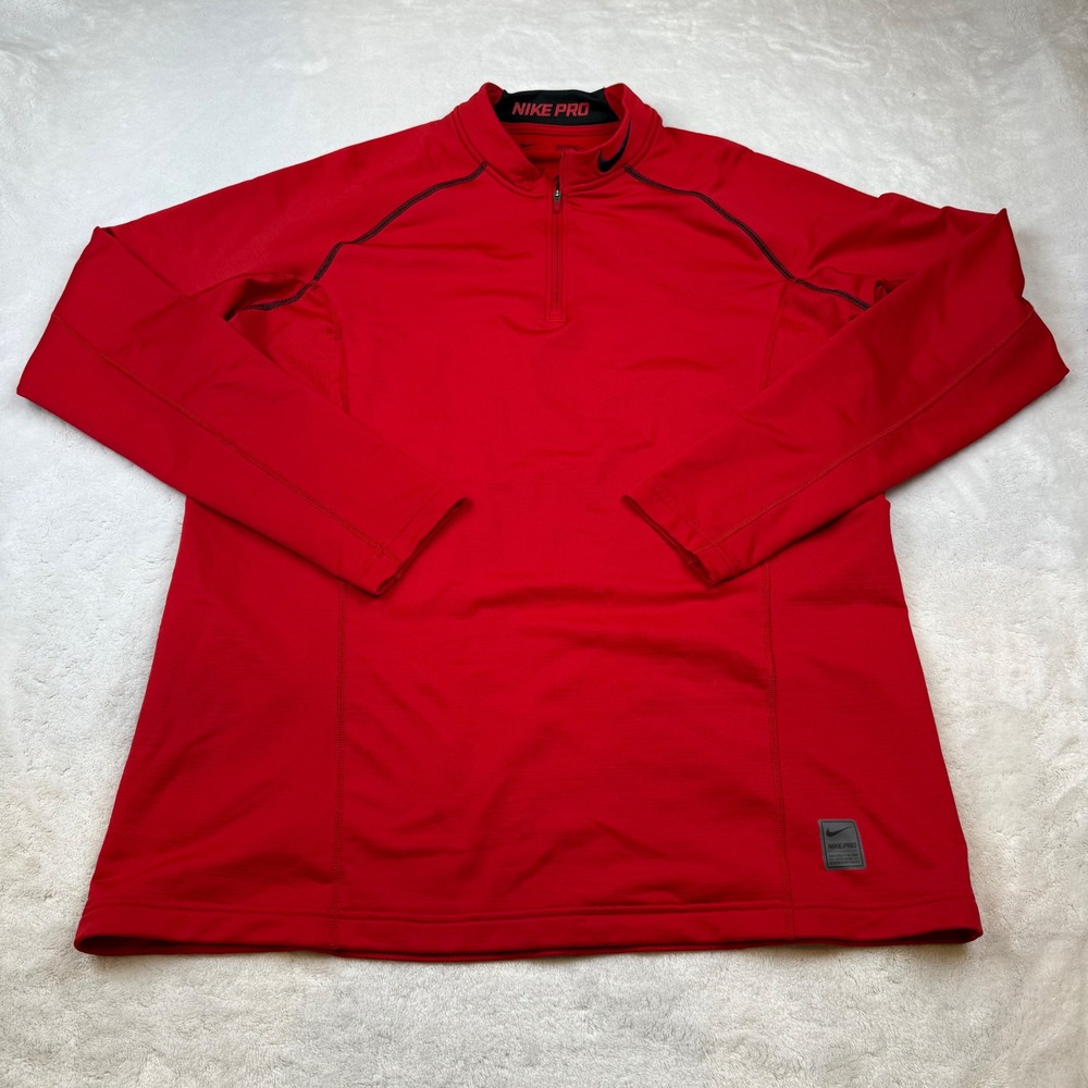Nike Pro Dri-FIT Fitted Half-Zip Pullover Red Long Sleeve Training Shirt XL